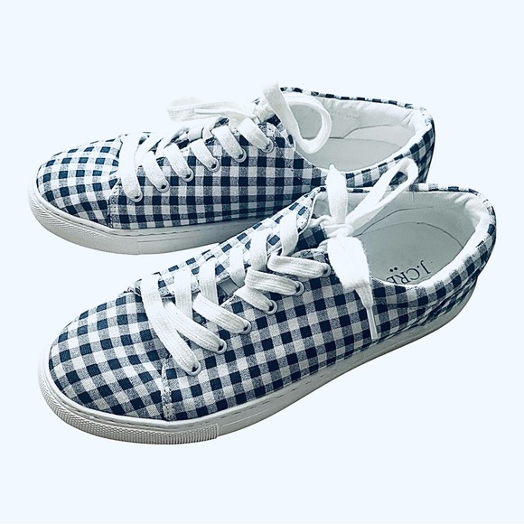 J.Crew casual walking Blue and White Gingham plaid canvas Sneakers Women’s 7.5 - Picture 2 of 16